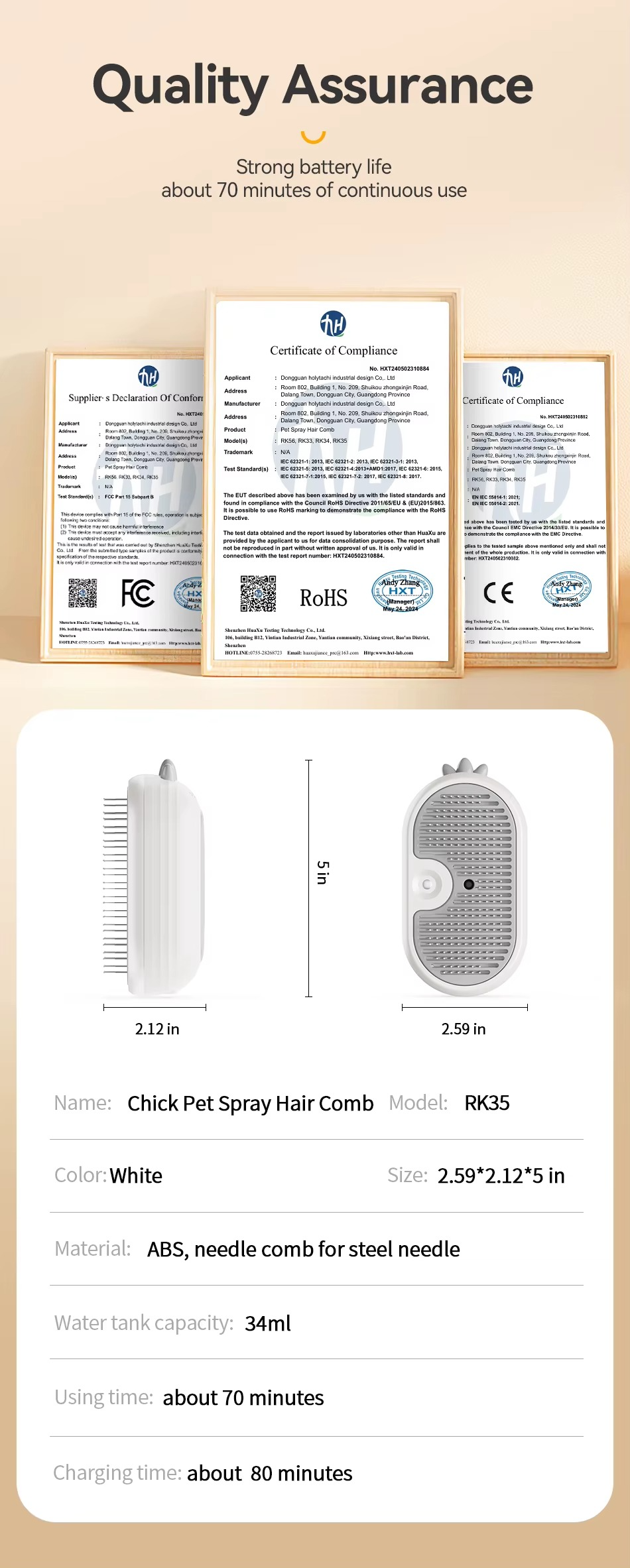 Pet Steam Comb Grooming Brush